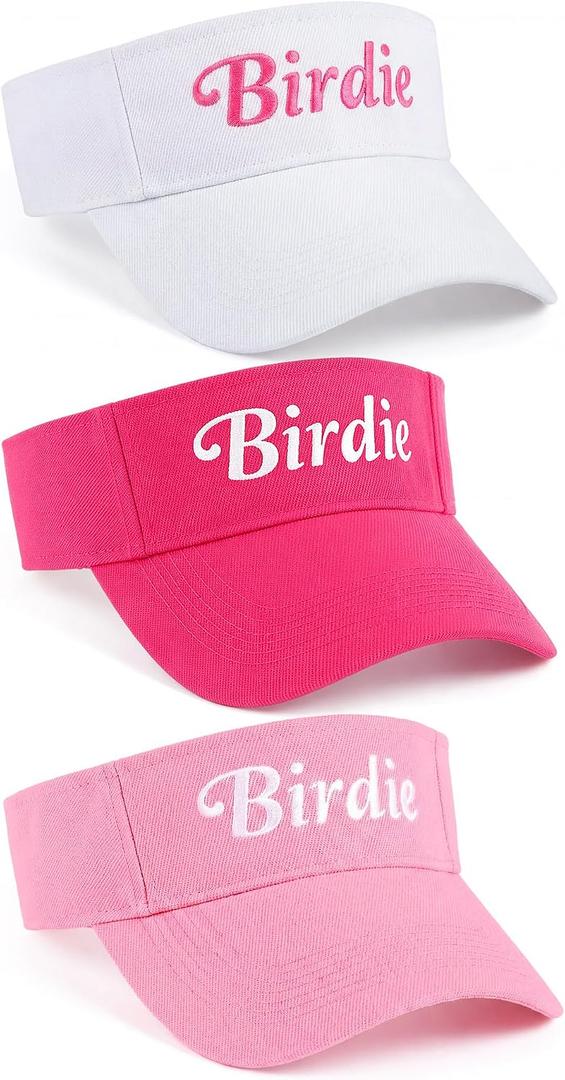 3 Pcs Women Girl Golf Hat Birdie Golf Visor Moisture Wicking Sun Visors Hats for Tennis Running Outdoor Sports, Pink and White (Pink)