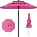 AreShark 9ft 3-Tier Patio Umbrellas, Outdoor Umbrella with 8 Sturdy Ribs UV Protection Windproof, Market Table Umbrella w/Push Button Tilt & Crank for Pool, Porch, Deck, Garden(Rose Pink)
