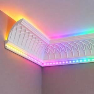 4 Pcs LED Crown Molding for Indirect Lighting, 47.2" Ceiling Trim with Hidden LED Channel, Paintable Waterproof Polystyrene Moulding for Wall Ceiling Baseboard Ambient Light Decor
