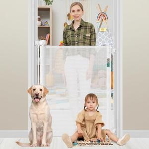 42 Inch Extra Tall Baby Gate 0"-39" Wide Narrow Pet Gate Tall Retractable Baby Gates for Dogs Mesh Dog Gates Indoor Pet Gate for Stairs Doorways Hallways, White