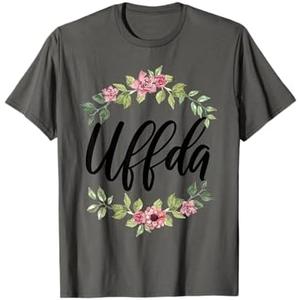 Uffda Funny Floral Norwegian Heritage Saying T-Shirt Size S