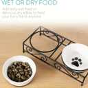 Navaris Ceramic Pet Bowl Set - Food Water Bowls for Cats, Small Dogs and Puppies with Non-Slip Retro Metal Stand - Set of Bowls, 10.8 oz Each