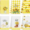 Oudain 6 Pcs Sunflower Kitchen Dish Towels Sunflower Absorbent Tea Towels Reusable Fast Drying Cleaning Dishcloths for Christmas Housewarming Gift (Yellow)
