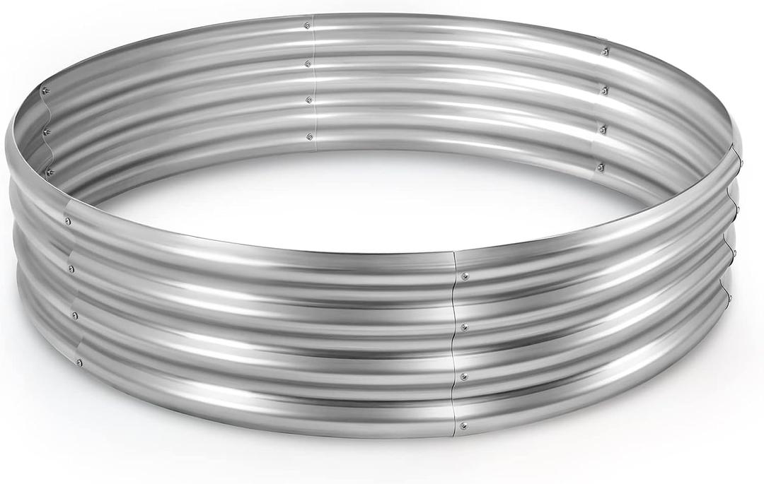 Land Guard Galvanized Raised Garden Bed Kit, Round Large Metal Galvanized Planter Raised Garden Boxes Outdoor (441ft, 1-silver)