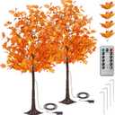 KOL 6FT 2-Pack Artificial Lighted Maple Tree with 288 Warm White Fairy LED Lights, Indoor Outdoor Home Party Thanksgiving Christmas Decor, Dense Faux Maple Leaves with Timing Remote 8 Flashing Modes
