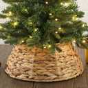 Mini Christmas Tree Collar 17inch Small Woven Hyacinth Tree Skirt Rustic Farmhouse Xmas Stand Base Cover for 4ft Boho Christmas Trees Ring for Xmas Decorations