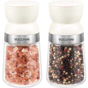 Vucchini Salt and Pepper Grinder Set with Adjustable Coarseness Ceramic Pepper Mill Manual Effortless Salt Grinder Spice Grinder for Home, Kitchen, Beige