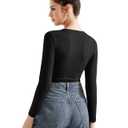 SUUKSESS Women Crew Neck Fitted T Shirts Cotton Jersey Basic Long Sleeve Crop Tops (Black, XL) (Black, XL)