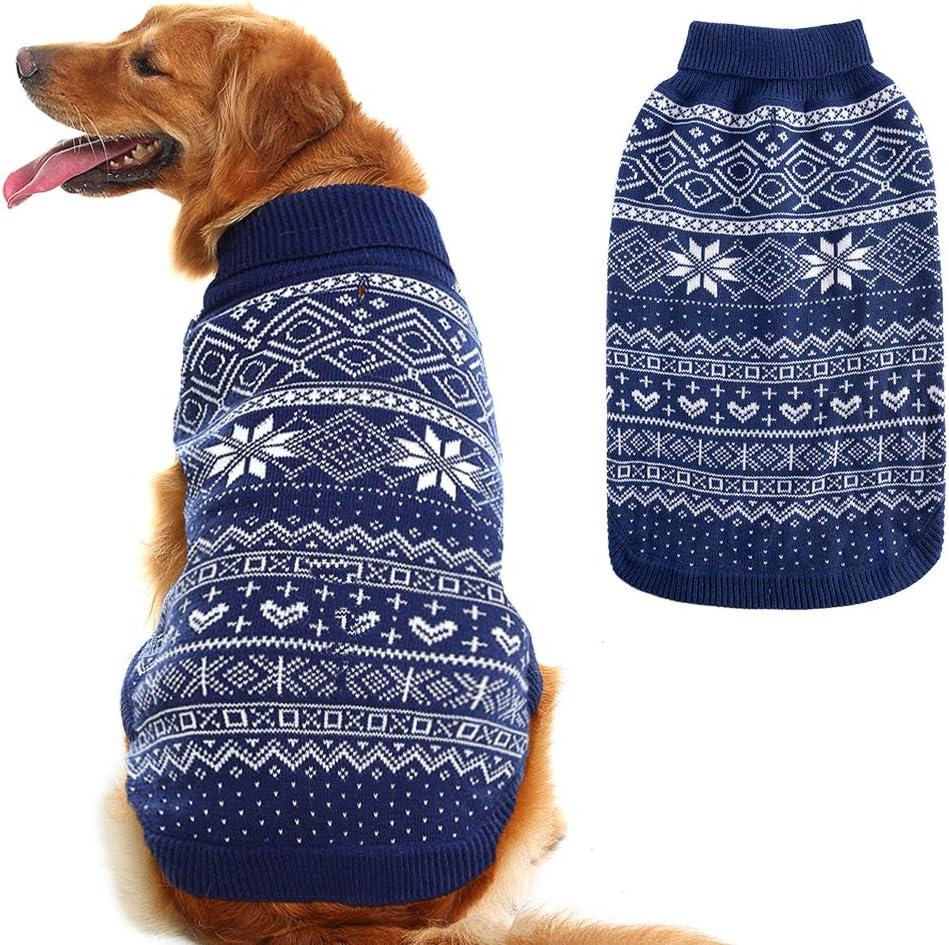 HOMIMP Dog Sweater Argyle - Warm Sweater Winter Clothes Puppy Soft Coat, Ugly Dog Sweater for Small Medium and Large Dogs, Pet Clothing Boy Girl (Blue)