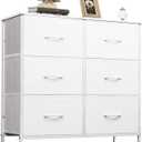 WLIVE White Dresser for Bedroom with 6 Fabric Drawers, Closet Dresser with Metal Frame, Wooden Top, Chest of Drawers for Closet, Living Room, Hallway
