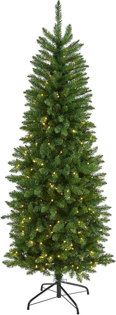 Nearly Natural 6ft Pre-Lit Slim Mountain Pine Artificial Christmas Tree
