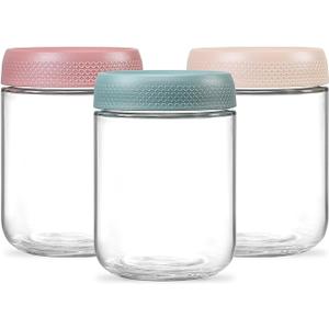 NETANY 3-pack 16oz Glass jars with Airtight Lids, Overnight Oats Containers with Lids, Wide mouth Mason Salad jars, Glass Food Storage Containers for Snacks Yogurt Spice Sugar