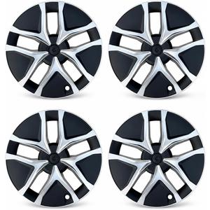 19 Inch Wheel Covers for Tesla Model Y Juniper 2025 2026, 4PCS Snap-On Hubcaps Rim Protectors, Full Coverage ABS Wheel Cap Replacement for Model Y Juniper Accessories, Black Silver