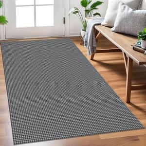 EARTHALL Woven Area Rug 3x5 Ft Washable Rugs for Entryway Braided Non Slip Rubber Backed Throw Rugs Door Mat Indoor Outdoor Entrance Cotton Carpet for Kitchen Foyer Front Door, Dark Gray