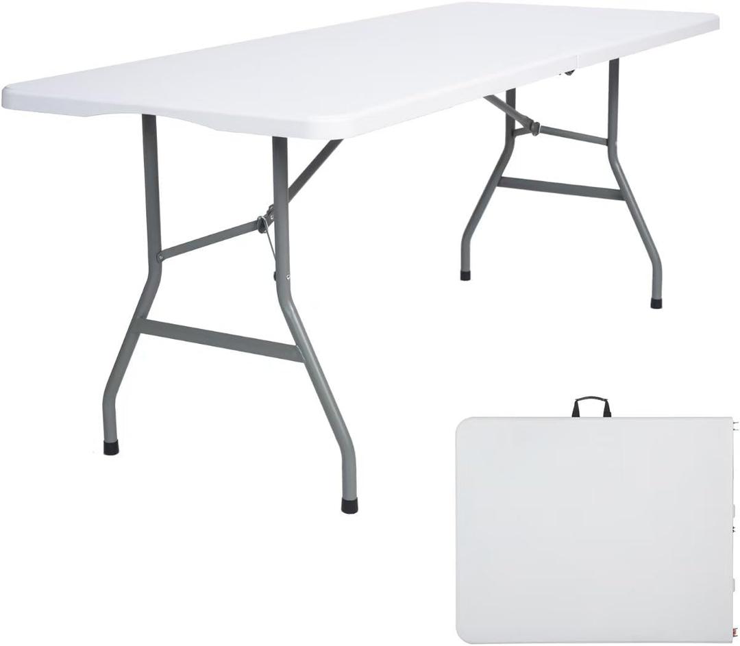 6ft Folding Table Plastic Fold in Half w/Handle Heavy Duty Portable Indoor Outdoor for Garden Party Picnic Camping BBQ Dining Kitchen Wedding Market Events
