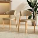 Dining Chairs Set of 2 for Kitchen Dining Table Mid Century Modern Farmhouse Upholstered Leather Dining Room Chairs with Metal Legs, Original Khaki, 18 Inch