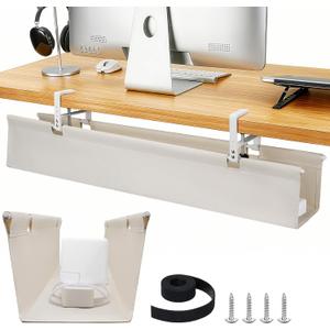 SHUWEI 36" Under Desk Cable Management Tray, Premium Fabric Cable Management for Desk, Clamp/Screw Mount Cable Tray for Office and Home (White, 36" L)
