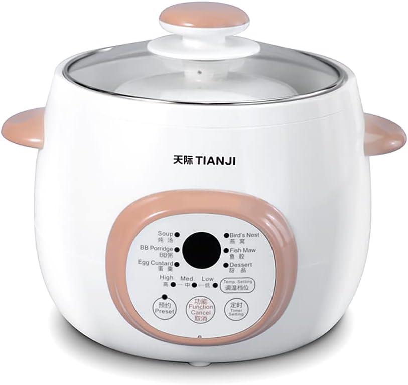 Tianji Electric Stew Pot, Ceramic Soup Porridge Cooker, Slow Cookers with Lid, 1L, White