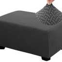 HFCNMY Ottoman Cover Rectangle,Stretch Knitted Jacquard Rectangle Ottoman Cover Thick Slipcover for Ottomans Soft Foot Stool Cover with Elastic Bottom Dark Gray Large