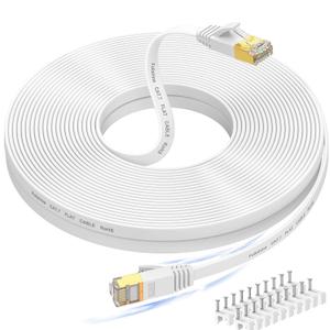 Cat 7 Ethernet Cable 100 ft High Speed, Flat Internet Network LAN Wire, Long Shielded Patch Cord for Modem, Switch, Router, Xbox, Faster Than Cat5e/Cat5/Cat6/Cat6e,  100 feet, Free Cable Clips