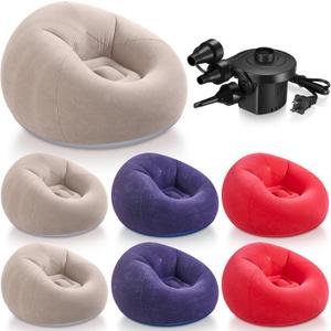 Realspring 6 Pcs Inflatable Bean Bag Chairs for Adults with Electric Air Pump, Blow up Couch Folding Portable Inflatable Couch Lazy Sofa for Outdoor Movie Nights Camping Room (Coffee, Blue, Red)