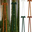 Civaner 4 Pcs Khaki Green White Brown Extra Large Christmas Velvet Tree Bow 47.2 x 11.8 Inch Vintage Giant Wreath Christmas Tree Topper Bow Ornament with Long Streamer for Door Staircase Outdoor