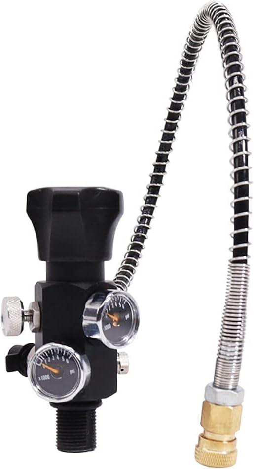 Owfeel M18x1.5 DIN Valve Scuba Adapter with Gauge, Pcp Scuba Tank Valve 4500psi Working Pressure with 22-inch-Long Black Hose for Paintball, and HPA Tank