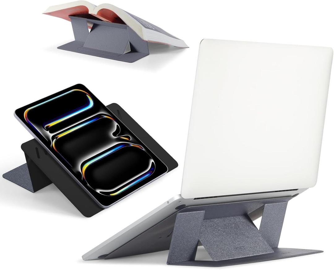 MOFT Invisible Laptop Stand for Desk, Stick-Free Tablet and Computer Stand with Dual-Angle, Foldable&Portable Laptop Riser Holder, Fits 13"+ Tablets & 15"+ Laptops, Space Gray (Non-Adhesive Version)