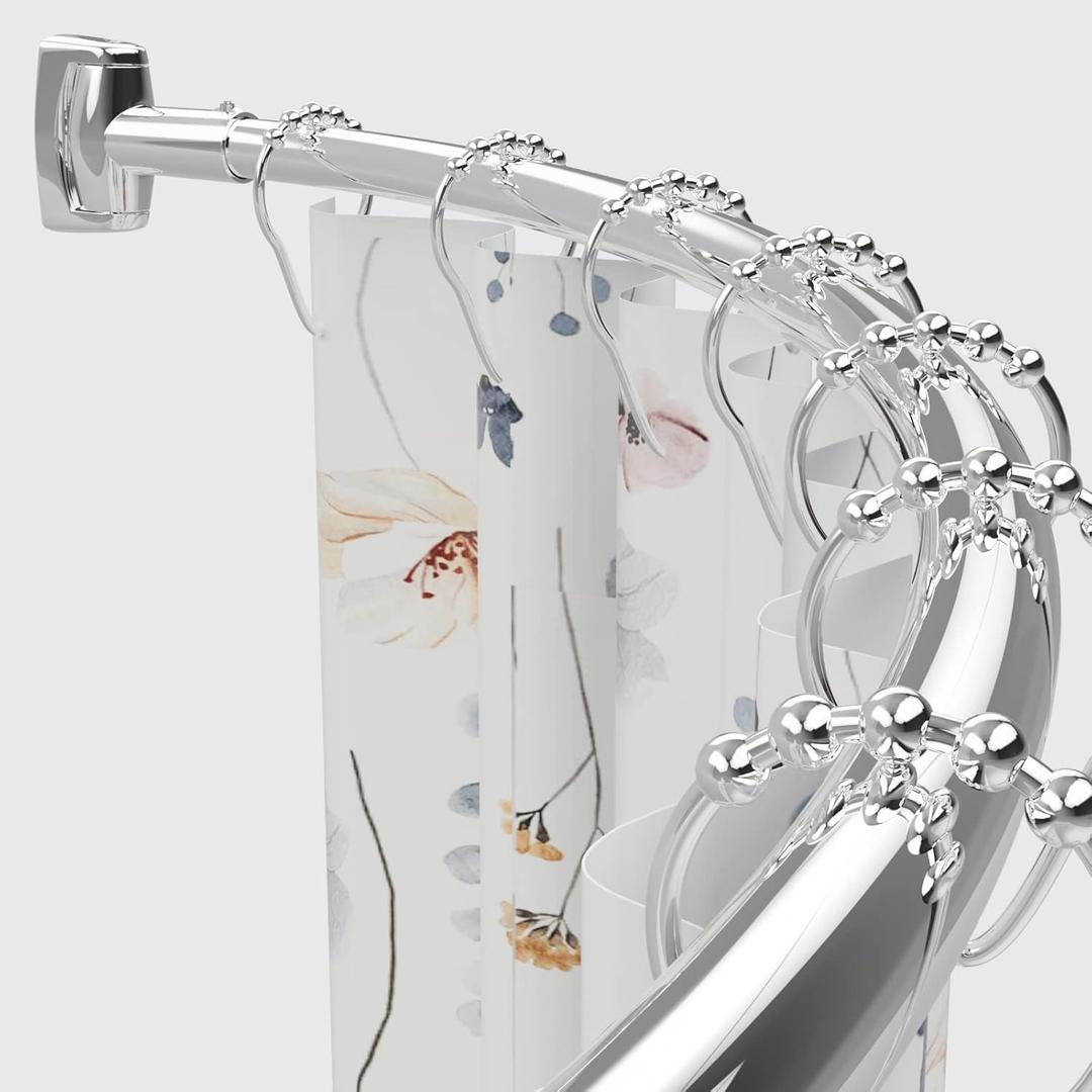Adjustable 30-50 inches Curved Shower Curtain Rod, Premium Stainless Steel Rustproof Shower Rod for Bathroom, Need to Drill, Silver