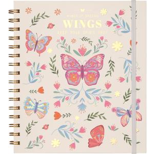 Spiral Notebook, Hardcover Butterfly Lined Journal for Women Girls, College Ruled Notebook for Writing School, 100GSM Thick Paper, 96 Sheets, 7.7" x 8.6" (Pink), Pack of 2