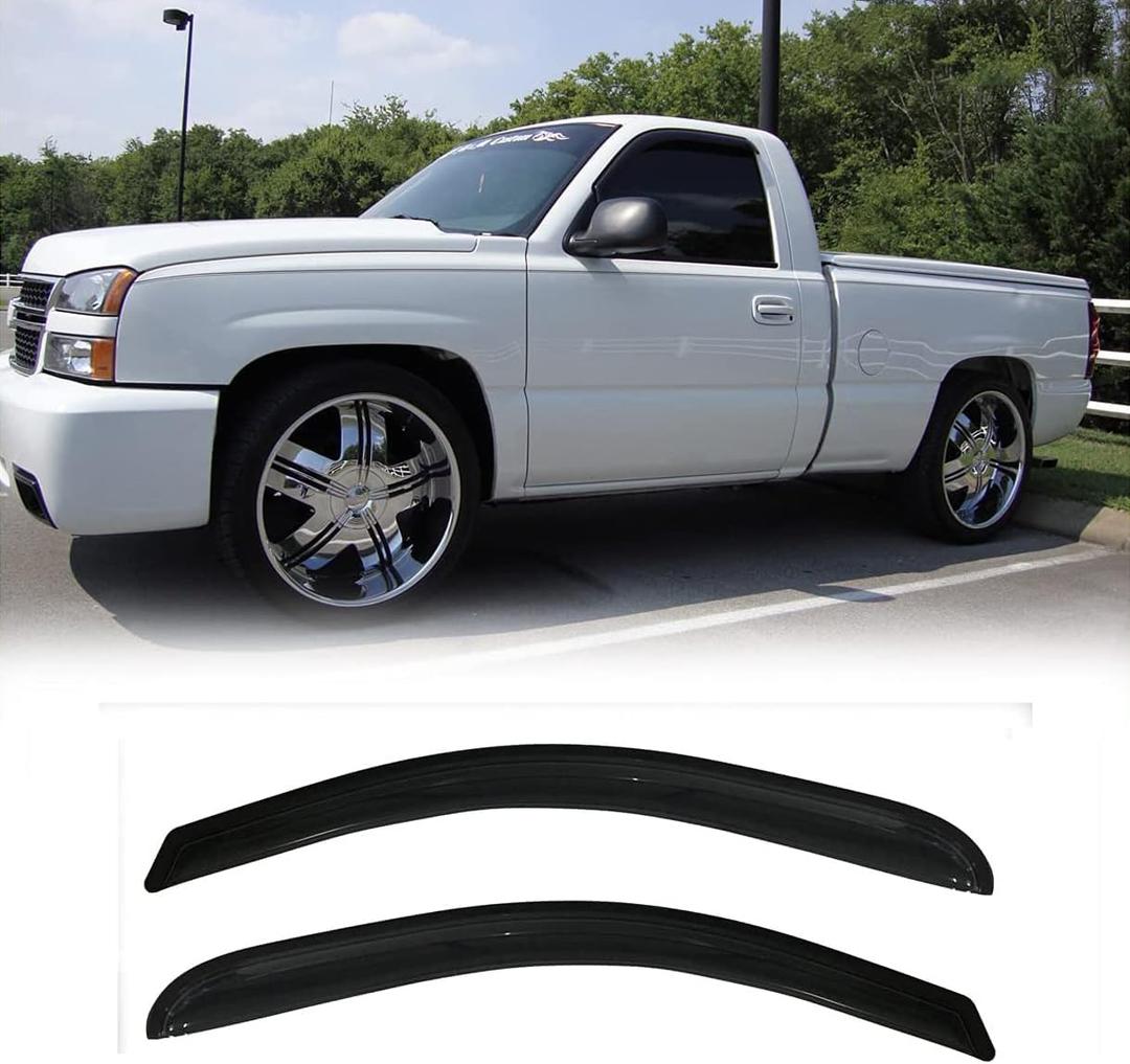 Original Side Window Wind Deflector for 2014-2019 Chevrolet Silverado/GMC Sierra 1500 2500 3500 with Regular Cab, 2pcs Out-Channel Tape-On Rain Guards Set, Nice Window Visor 92301