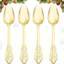 WDF 100 Piece Gold Plastic Spoons Disposable - 6.93 Inch Baroque Gold Spoons Plastic Silverware for Dessert Cake - Heavy Duty for Thanksgiving Party, Wedding or Daily Using