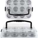 Spmarkt 2Pack Cupcake Pan with Lid, 12Cup Nonstick Muffin Pan with Handle – Cupcake Carrier for Baking & Transporting, Perfect for Party, Holiday, Gathering