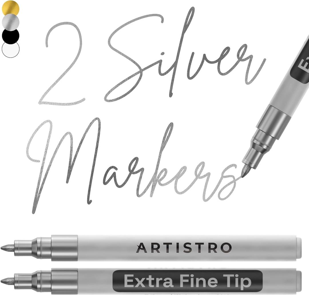 ARTISTRO 2 Silver Acrylic Paint Markers - 0.7mm Extra Fine-Tip Paint Pens - Perfect for Crafting, Art Projects, & More (Silver)