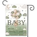 Green Bear Baby Shower Garden Flag, 12x18 Inch Double Sided We Can Bearly Wait Baby Garden Flag, Baby Shower Birth Announcement Gender Reveal Newborn Baby