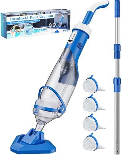 Teguy Cordless Pool Vacuum with Telescopic Pole, 18.5 GPM Powerful Suction, 1.5H Supercharge Technology, Handheld Rechargeable Pool Vacuum Cleaner for Above Ground/Inground Pools, Hot Tubs, Spas