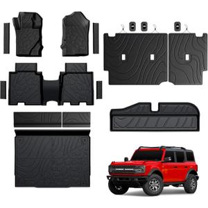 Mabett V2 Full Floor Mat Set for Ford Bronco 2021-2025 4-Door, All-Weather TPE Mat Kit with Door Sill, Seat Back & Trunk Protection, Non-Slip