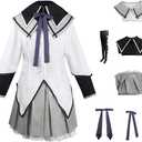 Juejuezi Women Madoka Magica Magi Costume Homuras Akemi Cosplay Uniform Dress High School Outfit Halloween (Grey) S