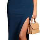 Pink Queen Women's One Shoulder Sleeveless Cutout Side Slit Bodycon Maxi Long Dress (Dark Blue), Small