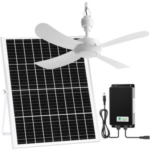 23.6'' Solar Rechargeable Ceiling Fan with Battery Backup, 25W Solar Powered Hanging Fans for Outdoor Gazebo, Chicken Coop, Greenhouse, Shed, Dog House