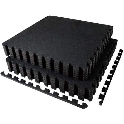 AIRHOP 0.56in Thick 48 Sq Ft Exercise Equipment Mats, 12 Tiles Upgraded Rubber Top with High Density EVA Foam, Large Interlocking Puzzle Gym Flooring for Home Gym, Heavy Weight Workout, Black