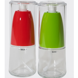 Vinegar and Oil Spray Bottle Mist Sprayer BBQ Cooking Tools Kitchen Tools and Accessories Refillable Oil Sprayer with glass Bottle (Cylinder, Green and Red)