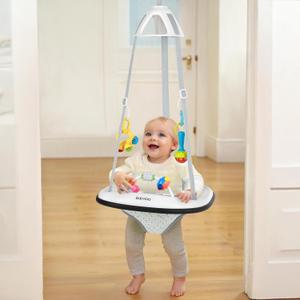 Slevoo Baby Jumper, Baby Door Jumper with Bumper, Play Tray and Two Jingle Rattles (Pine-Soft)