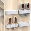Wall Mounted Shoes Rack 4Pack with Sticky Hanging Strips, Plastic Shoes Holder Storage Organizer,Door Shoe Hangers (SM03-White-4)