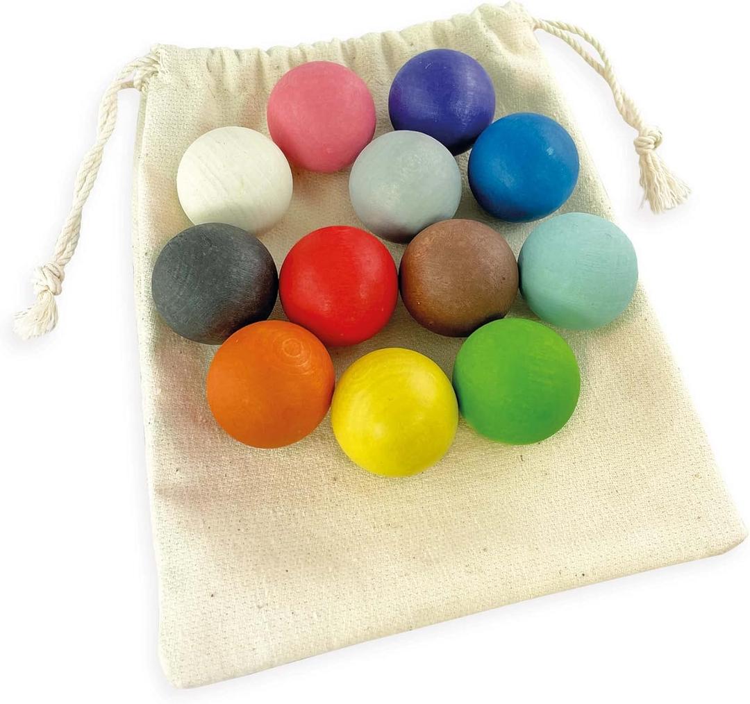 Ulanik Small Wooden Balls for Sorting Toddler Montessori Toys for 3 Year Old + Kids Preschool Wooden Matching Games for Learning Color Sorting and Counting - 12 pcs