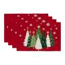 GEEORY Christmas Placemats 12x18 Inch Set of 2,  Xmas Trees Snowflakes Winter Seasonal Holiday Farmhouse Kitchen Dining Table Decoration for Indoor Outdoor Dinner Party Décor (Red) GP125-18