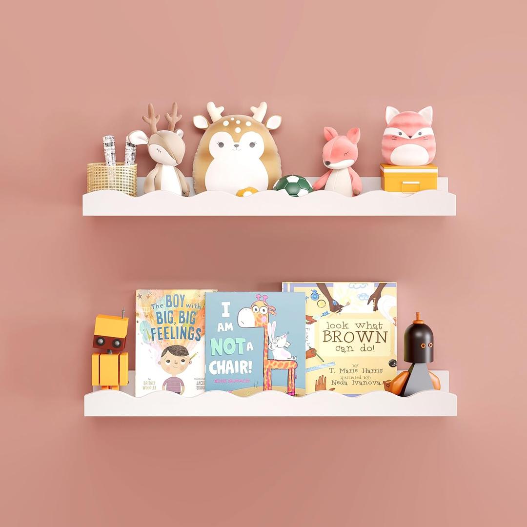 Floating Shelves for Wall Décor 24 Inch Long Set of 2 Nursery Book Shelves Bathroom Shelves Over Toilet Shelf for Books, Plants, Toys, Photo Frames, Picture Ledge-Pink