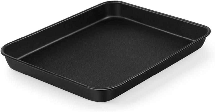 TeamFar Small Toaster Oven Pan, 9.25 x 7 x 1 Inch Carbon Steel Non Stick Coated Mini Toaster Oven Baking Pan Tray for Ovenware, Non-Toxic & Heavy Duty, Roll Edge & Easy Clean