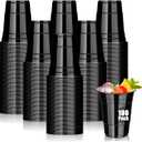 Dualshine 100 Pack Black Plastic Cups 16 oz, Disposable Cups for Party, Heavy Duty Drinking Cups, Graduation Shot Cup for Wedding Birthday Beer Taste Serving SnackSample Tastings Barbecues Picnic