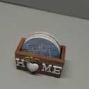 Queekay Coasters Set of 6 House Warming Gifts New Home Wooden Farmhouse Drink Coasters with Holder 4'' Funny Decoration for Kitchen Family Coffee Bar Tabletop Protection